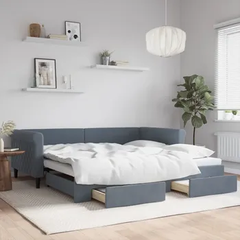 Postel vidaXL Válenda s přistýlkou a zásuvkami 100 x 200 cm samet [3197829] Barva: Tmavě šedá