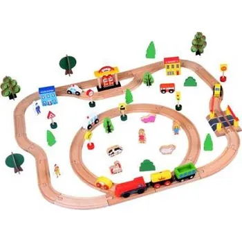 Vláček a vláčkodráha Jokomisiada Dřevěný vláček s příslušenstvím, 80 ks