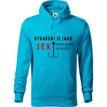 Pánská mikina DOBRÝ TRIKO Pánská mikina s potiskem Rybaření Velikost pánské mikiny: 3XL, Barva: Tyrkysová