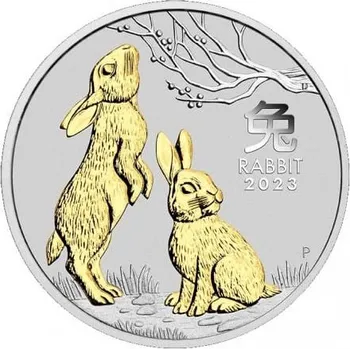 Stříbrná mince Rok Králíka 1 Oz 1 $ Austrálie 2023 (se zlatými prvky)