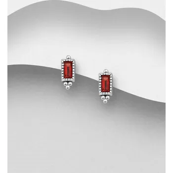 Náušnice La Preciada - Stříbrné 925 oxidované obdélníkové náušnice se zatlačováním zapínáním , zdobené granátem