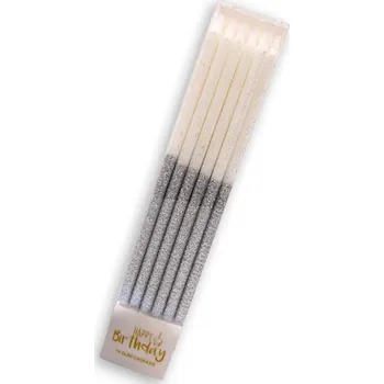 Jedlá dekorace na dort Dortová svíčka se stojánkem bílo-stříbrná