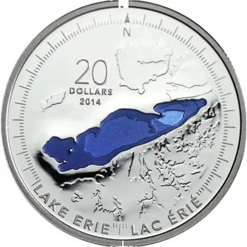 Sběratelství Stříbrná mince Erijské jezero 31,10 g 20 CAD 2014 Kanada