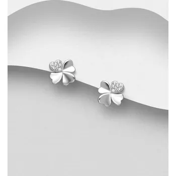 Náušnice Náušnice ze stříbra 925 Clover Čtyřlístek Push-Back, zdobené CZ simulovanými diamanty