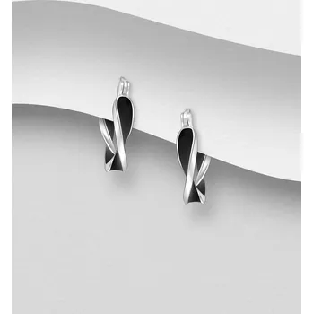 Náušnice Kruhové náušnice ze stříbra 925, zdobené černým smaltem