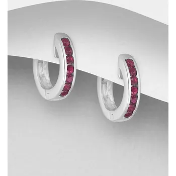 Náušnice Stříbrné kruhové náušnice 925, zdobené rubíny