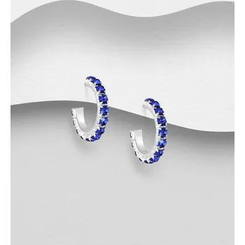 Náušnice Polokruhové náušnice ze stříbra 925, zdobené křišťálovým sklem modré barvy