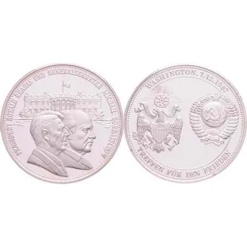 Stříbrná pamětní medaile Reagan a Gorbačov 1987 Setkání ve Washingtonu Ag 999 Proof
