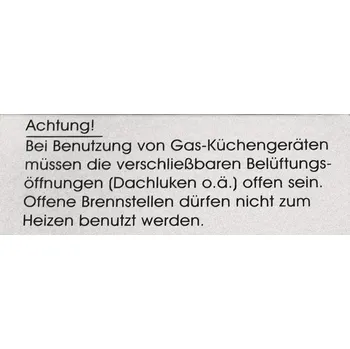 Příslušenství ke karavanu Informační samolepka pro plynové spotřebiče (EN)