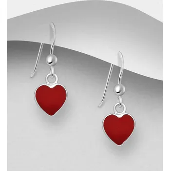 Náušnice Náušnice se srdíčkem ze stříbra 925, zdobené červeným smaltem