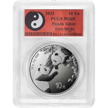 China mint Stříbrná mince Panda MS-69 PCGS (FS, Yin-Yang) 30g 10 juanů 2023 Čína