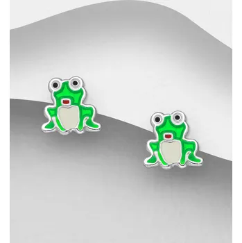 Šperk Náušnice ve tvaru žabiček ze stříbra 925, zdobené barevným smaltem