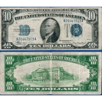 Ministerstvo financí Spojených států 1934A $10 deset dolarů stříbrný certifikát modrá pečeť, vynikající stav #47963
