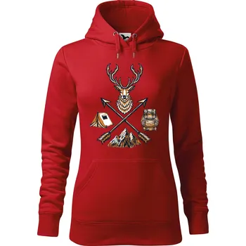 Dámská mikina DOBRÝ TRIKO Dámská mikina s potiskem Jelen a šípy Velikost dámské mikiny: L, Barva: Červená