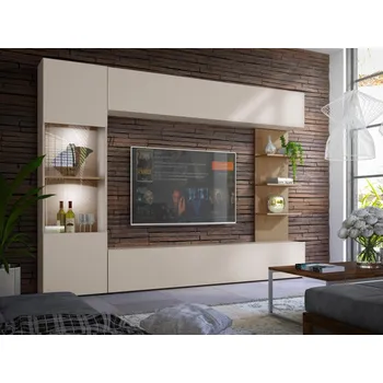 Obývací stěna Obývací stěna Alemiko, Osvětlení: osvětlení LED - bílé, Barva dřeva: kašmír / dub kremona MIRJAN 5903211374067