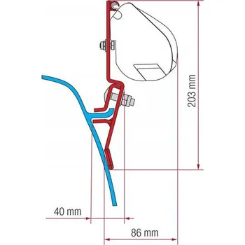 Stínicí technika Adaptér na uchycení markýzy Fiamma F35pro delky 220 cm na stěnu na okapový list Volkswagen T3 bez/se zvedací střechou