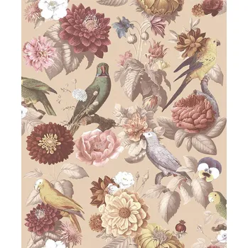 Tapeta Cristiana Masi by Parato Vliesová tapeta na zeď, béžová, květiny, papoušci, 15548, Botany House, Cristiana Masi by Parato, velikost 10,05 x 0,53 m