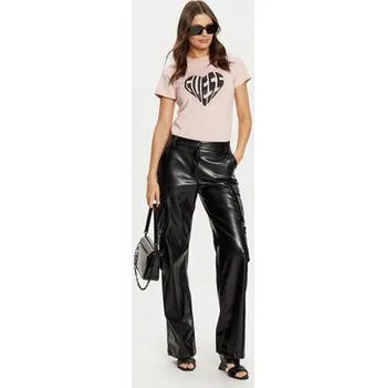 Dámské kalhoty Guess Kalhoty z imitace kůže Kori W4YB11 WF8Q0 Černá Relaxed Fit XS