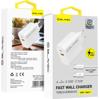 Rychlonabíječka Blavec BC2 s USB-C datovým kabelem Dual 20W (TCBC2-UCW20+CC) bílá
