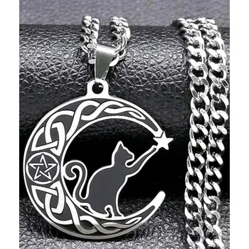 Náhrdelník Náhrdelník s kočkou na měsíci, chirurgická ocel