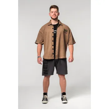 NEBBIA Washed-off oversized košile 90s THROWBACK světle hnědá XXXL