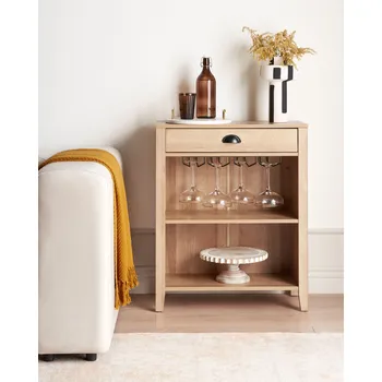 Komoda Komoda světlé dřevo dřevotříska 1 zásuvka 2 police držáky na sklenice úložný prostor tradiční styl obývací pokoj Beliani