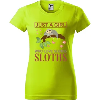 Dámské oblečení DOBRÝ TRIKO Dámské tričko s potiskem Love sloths Barva: Limetková, Velikost: XS