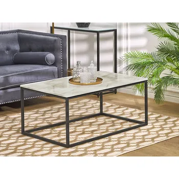 Obývací pokoj Konferenční stolek béžový černý 60 x 100 cm mramorový vzhled obdélníkového luxusního moderního Beliani