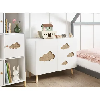 Komoda Komoda bílá MDF nohy z borovicového dřeva s motivem mraků police úložný prostor dětský pokoj Beliani