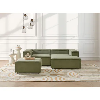 Pohovka 3místná modulární rohová pohovka zelená manšestrové čalounění levostranná černé nohy s taburetem moderní styl obývací pokoj Beliani