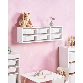 police Nástěnná police se 6 přihrádkami bílá dřevotříska plastový úložný prostor dětský pokoj Beliani