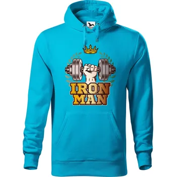Pánská mikina DOBRÝ TRIKO Pánská mikina s potiskem Iron man Velikost pánské mikiny: L, Barva: Tyrkysová
