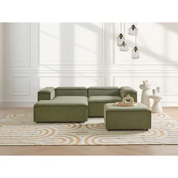 Pohovka 3místná modulární rohová pohovka zelená manšestrové čalounění pravostranná černé nohy s taburetem moderní styl obývací pokoj Beliani
