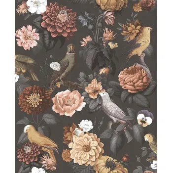 Tapeta Cristiana Masi by Parato Vliesová tapeta na zeď, černá, květiny, papoušci, 15549, Botany House, Cristiana Masi by Parato, velikost 10,05 x 0,53 m