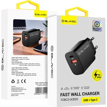 Adaptér Blavec BC2 s funkcí rychlonabíjení 20W Dual (TCBC2-UCB20) černý