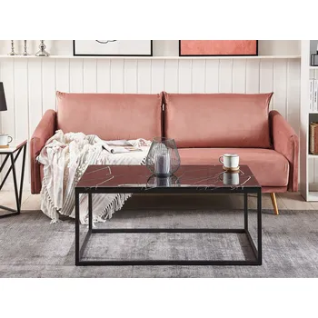 Konferenční stolek Konferenční stolek s mramorovým efektem, černý kovový obdélníkový rámeček 100 x 60 cm pro průmyslový styl obývacího pokoje Beliani