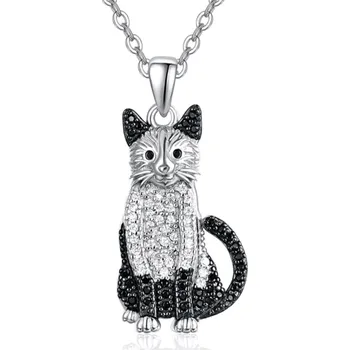 Řetízek Přívěšek s řetízkem, černo/stříbrná kočka