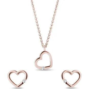 Souprava šperků Set šperků ve tvaru srdce s diamanty v růžovém zlatě KLENOTA