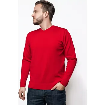 Pánský svetr Pánský vlněný svetr Merino s výstřihem Červená S