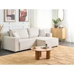 Levá rohová rozkládací pohovka Béžová čalouněná Polyester 3místná ve tvaru L s polštáři Funkce spaní Moderní styl Obývací pokoj Beliani