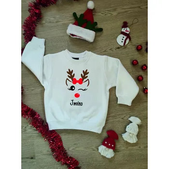 Chlapecká mikina Dětská mikina Vánoce sob s mašlí se jménem Barva skladem: Bílá, Velikost: XS