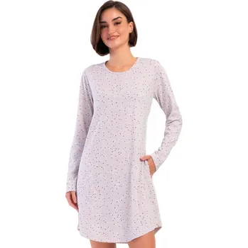 Dámská noční košile Šedobéžová puntíkatá noční košilka s dlouhými rukávy pro ženy či dívky 1C3890 šedá s