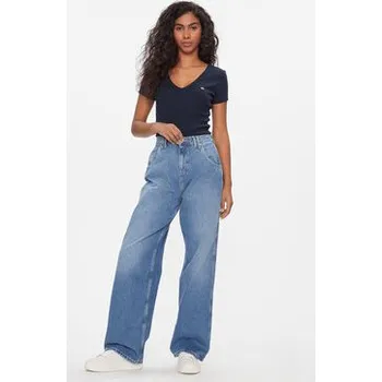 Pánské tričko Tommy Jeans T-Shirt Tjw Slim Essential Rib V Ss DW0DW17385 Tmavomodrá Slim Fit XXS