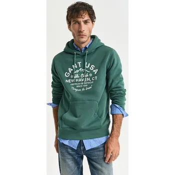 Pánská mikina MIKINA GANT GRAPHIC HOODIE WOODY GREEN