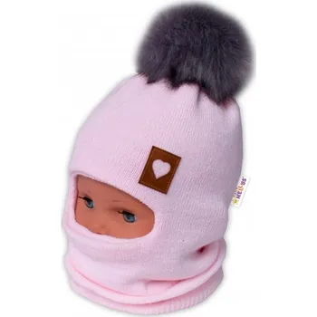 Čepice Baby Nellys Love zimní čepice/kukla s bambulí světle růžová