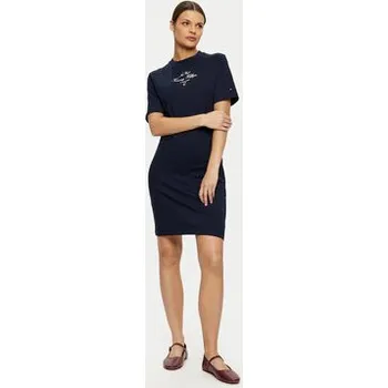 Dámské šaty Tommy Hilfiger Každodenní šaty Short Sleeve Short Dress WW0WW43830 Tmavomodrá Slim Fit XL