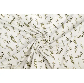 Bavlněný úplet větvičky s lístky na smetanové