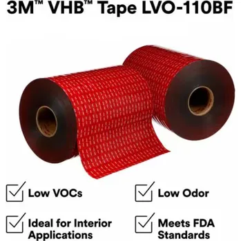 LVO-110BF, 3M VHB páska pro nepřímý styk s potravinami, nízký obsah VOC, tloušťka 1,1 mm, černá šířka: 9mm, návin: 3m