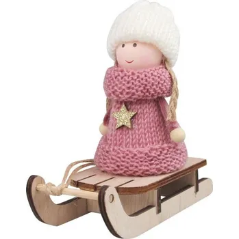 Dekorace do dětského pokoje Holčička s bílou čepicí na saních 12 cm