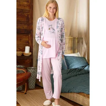 Dámské pyžamo Růžový set kojící i těhotenský, pyžamo a župan - Čáp nese miminko 1G0609 růžová xl